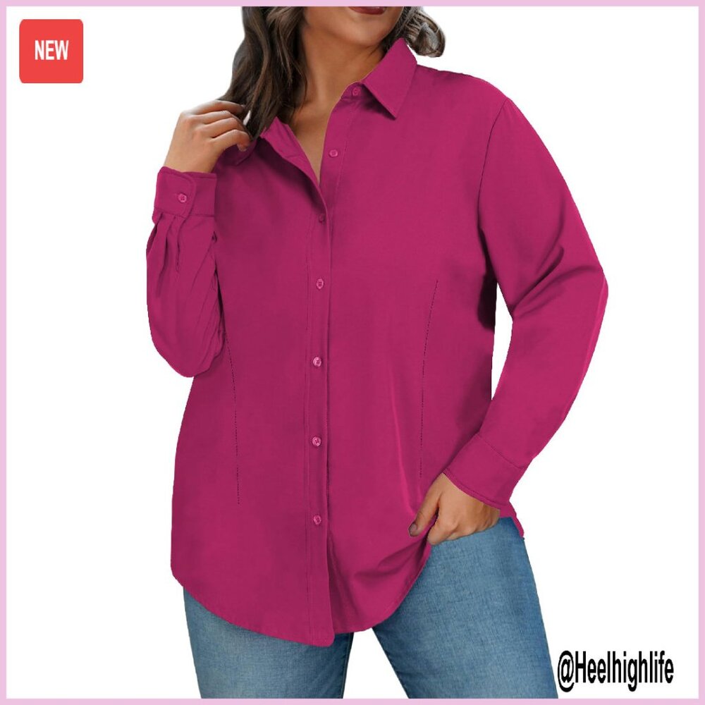 Plus Size Long Sleeve Button Down Blouse Xl-5xl Office Casual
